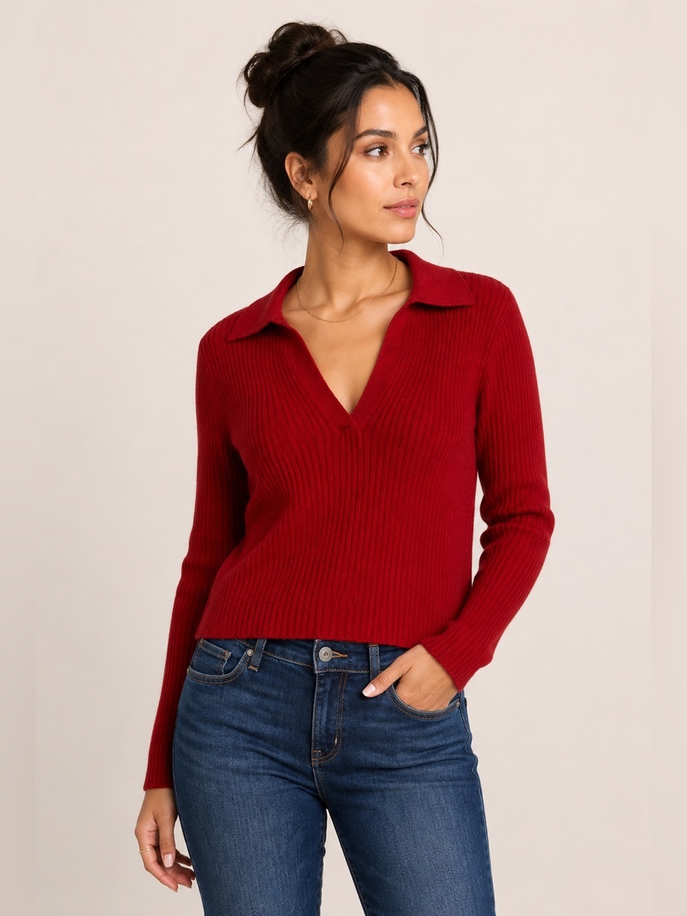 NWT Old Navy Ribbed Crop Polo Sweater Red Size Small Petite - Picture 9 of 10